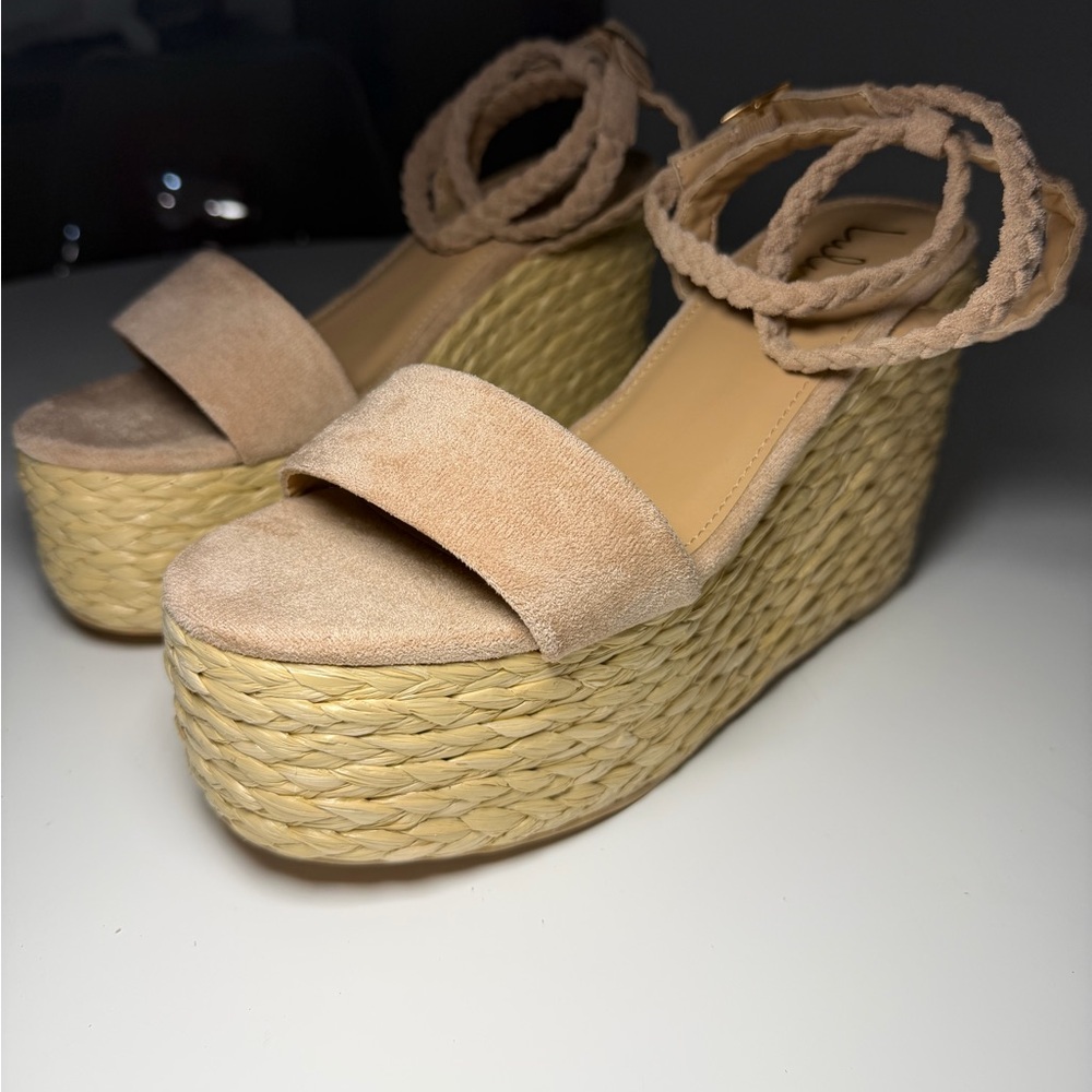 Lulus Jalen Nude Suede Espadrille Wedges Size 8 - Picture 4 of 9
